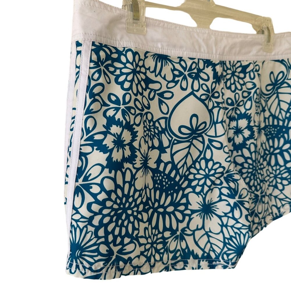 Adidas Junior Size 7 Board Shorts Floral Teal White Velcro & Tie Waistband - Picture 6 of 12